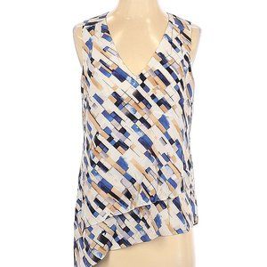 White House Black Market Silk Sleeveless V-Neck Shirt Tank Angled Hem
